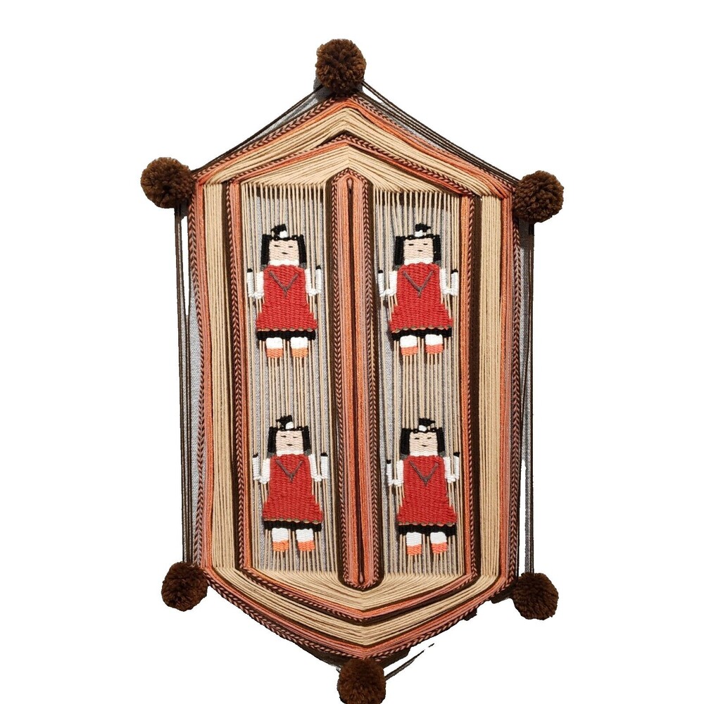 Vtg Wall Hanging Fiber Art Macrame Hand Woven Native Indian Dream Catcher 32" H